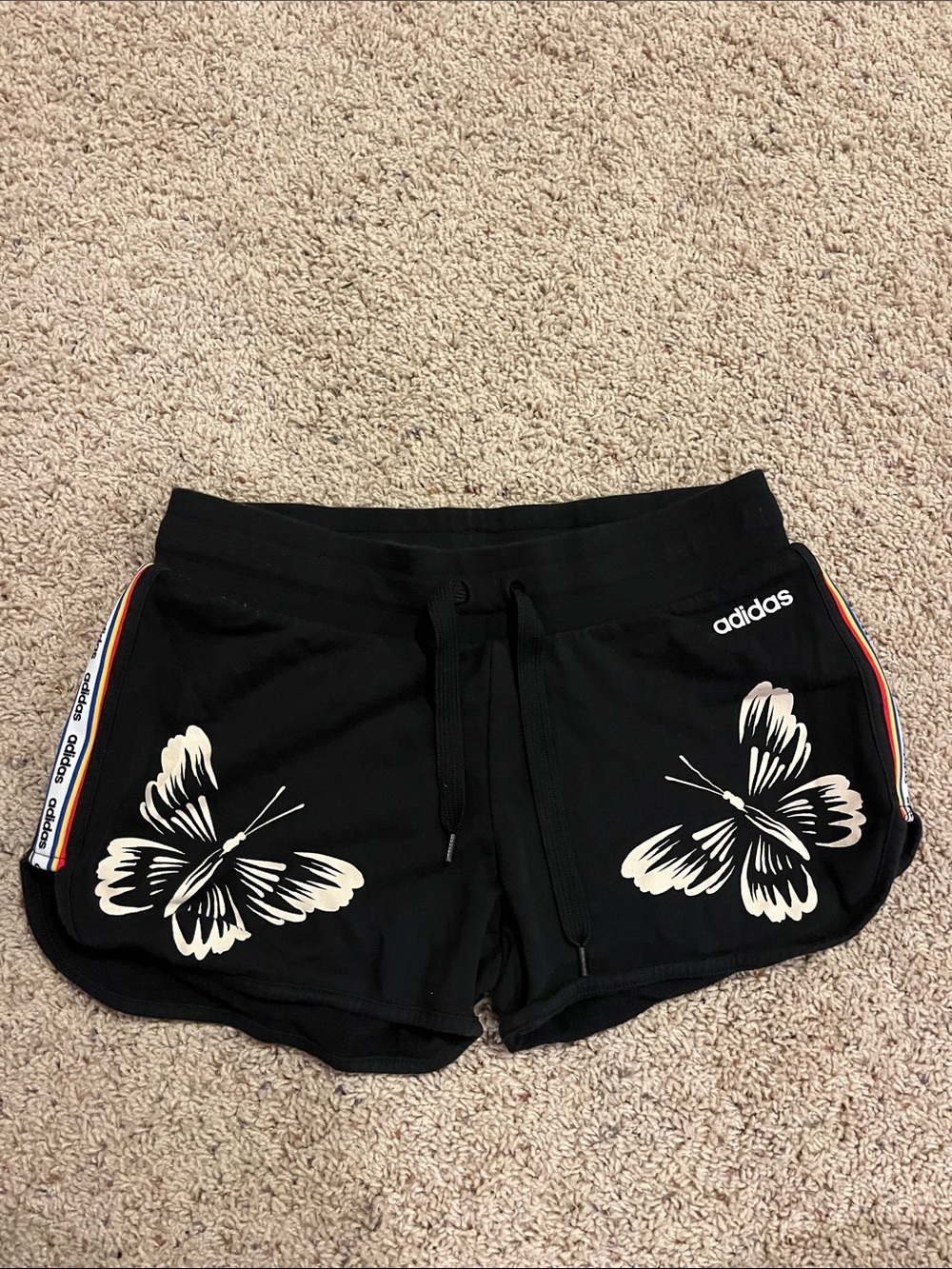 adidas Black Athletic Shorts with Cream Butterfly Prints